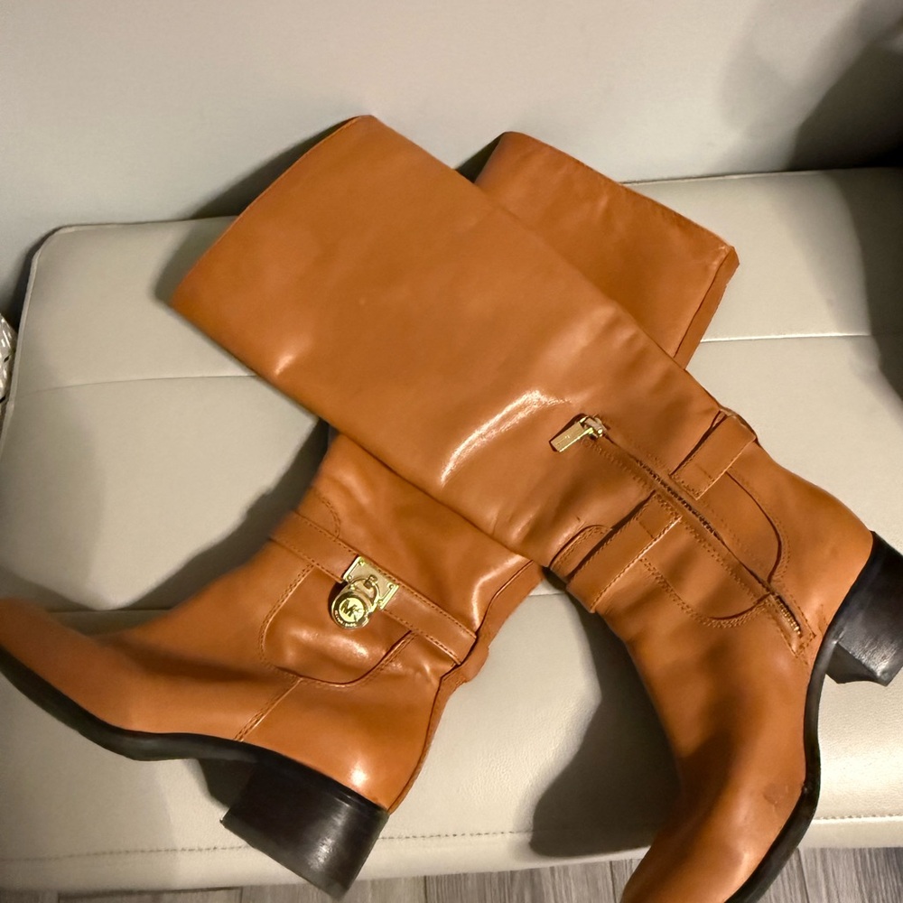 Michael Kors Cognac Leather Heeled Boots - Picture 2 of 2